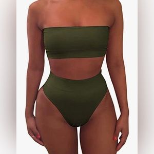 army green cheeky high waist bikini set